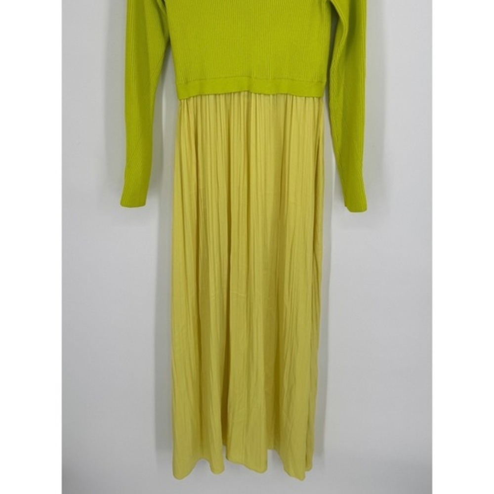 Anthropologie Thea Twofer Sweater Dress‎ L Chartreuse Yellow Ribbed Maxi Pleated - Picture 9 of 12